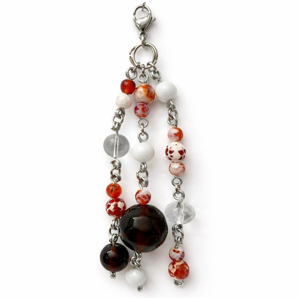 Dark Amber Beaded Charm - Keychain Bag Charm Zipper Pull Lip Balm Charm